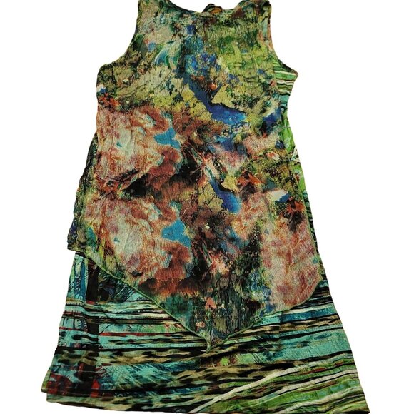 Camille & Co Womens M Printed Art to Wear Dress Lagenlook Crochet Accent - Picture 5 of 9